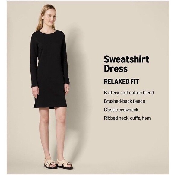 Nee WOMEN'S CREWNECK LONG-SLEEVE FLEECE ABOBE-THE-KNEE SWEATSHIRT DRESS NAVY XL - Picture 6 of 16